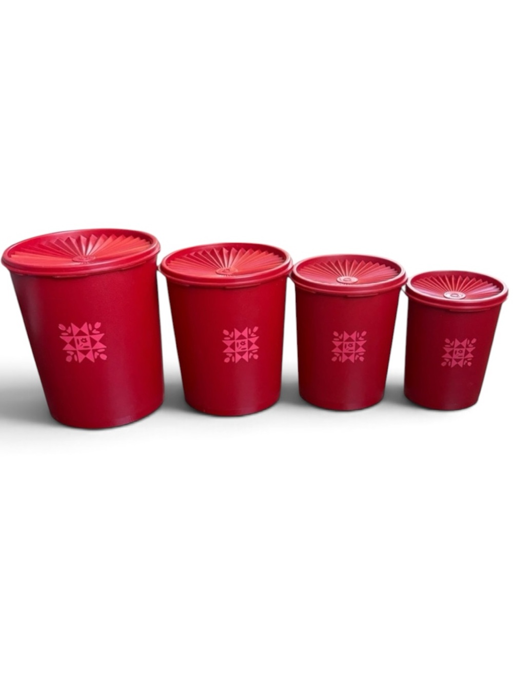 Vintage Tupperware Servalier Canisters Nesting Storage Tulip Deep Red Set of 4